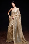 Sawan Gandhi_Gold Blouse Raw Silk Embellished Sequin Scoop Neck Saree With _Online_at_Aza_Fashions