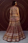 Shop_Tarun Tahiliani_Maroon Cambric, Silk Jacquard Mirror, Resham, Tribal Open And Embroidered Gilet_at_Aza_Fashions