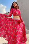 Buy_Chhavvi Aggarwal_Red Crepe Round Floral Print Lehenga Set _at_Aza_Fashions
