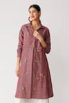 Buy_Payal Pratap_Purple Chambray Cotton Spread Collar Embroidered Tunic  _at_Aza_Fashions