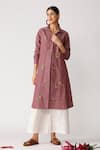 Payal Pratap_Purple Chambray Cotton Spread Collar Embroidered Tunic  _Online_at_Aza_Fashions