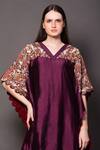 Vara By Vibha N Priti Purple Silk, Chanderi Embroidery, Beads V-neck Kaftan And Pant Set at Aza Fashions Vara By Vibha N Priti_Purple Silk, Chanderi Embroidery, Beads V-neck Kaftan And Pant Set _at_Aza_Fashions