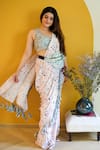 Buy_PS Pret by Payal Singhal_Pink Art Crepe Printed Marble Pre-stitched Saree With Blouse  _at_Aza_Fashions