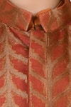 Petite Pomme_Brown Cotton, Silk Embroidery Rust Jacquard Bundi And Kurta Set _at_Aza_Fashions
