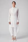 Buy_Rajesh Pratap Singh_White Cotton Plain Shirt Collar Gagwana Tunic  _at_Aza_Fashions