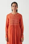 Payal Pratap_Orange Cotton Silk Round Audrina Smocking Tunic  _at_Aza_Fashions