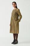 Buy_Payal Pratap_Green Cotton Silk Audrina Smocking Tunic_Online_at_Aza_Fashions