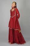 Buy_Devyani Mehrotra_Red Chanderi 40grm Embroidered Sequins U Neck Flower Garnet Kurta Gharara Set_Online_at_Aza_Fashions