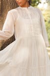 Dhaari_Off White Handwoven Cotton Silk Hand Embroidered Smocking Smocked Yoke Tiered _Online_at_Aza_Fashions