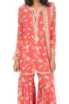 Monisha Jaising_Pink Georgette Printed Floral Pattern Round Kurta Sharara Set  _Online_at_Aza_Fashions