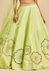 Nitika Gujral_Green Lehenga And Blouse Raw Silk & Dupatta Net Embroidery Floral Applique Set _Online_at_Aza_Fashions