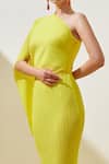 Pleats by Aruni_Yellow Polyester One Shoulder Textured Dress _Online_at_Aza_Fashions