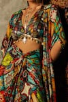 Esha L Amin_Multi Color Viscose Crepe Printed Tile Front Open Cape _Online_at_Aza_Fashions