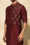 DiyaRajvvir_Maroon Cotton Embroidery Acrylic Fish Eye Kurta Set _Online_at_Aza_Fashions