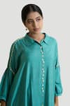 Shop_Brij_Blue Spun Silk Embroidered Potlis Shirt Pearl Work Box Fit Tunic And Pant Set _Online_at_Aza_Fashions