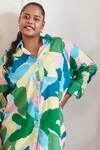 Sorbae_Multi Color Cotton Satin Printed Camo Collared Neck Oversized Shirt_Online_at_Aza_Fashions
