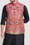 Shop_Taroob_Red Wool Embroidery Floral Bundi _Online_at_Aza_Fashions