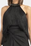 431-88 By Shweta Kapur_Black Satin Fringe, Stones Halter Neck Tasselled Top _Online_at_Aza_Fashions