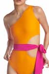 Kai Resortwear_Orange One Shoulder Blossom Swimsuit  _Online_at_Aza_Fashions