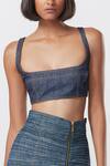 Saaksha & Kinni_Blue Denim Embroidery Square Neck Cut Bustier_Online_at_Aza_Fashions
