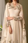 Pds By Sneha_Ivory Organza Embroidery Floral Mandarin Collar Anarkali With Dupatta  _Online_at_Aza_Fashions
