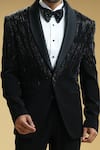 Kommal Sood_Black Kupro Embroidered Cutdana Tuxedo Set With Bow-tie _Online_at_Aza_Fashions