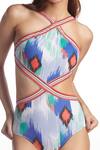 Kai Resortwear_White Ikat Halter Pattern Neck Swimsuit  _Online_at_Aza_Fashions