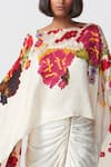 Saaksha & Kinni_Ivory Chiffon Abstract Floral Boat Kaftan Cape _Online_at_Aza_Fashions