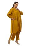 Khat Yellow Poplin V-neck Pleated Cotton Dress Pant Co-ord Set at Aza Fashions Khat_Yellow Poplin V-neck Pleated Cotton Dress Pant Co-ord Set _at_Aza_Fashions