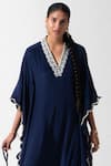 Rishi and Vibhuti_Blue Crepe Embroidered Zardozi V Neck Haya Neckline Kaftan _Online_at_Aza_Fashions