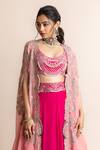 Nupur Kanoi_Fuchsia Organza- Georgette Embroidery Floral Lehenga With Long Cape For Women_Online_at_Aza_Fashions