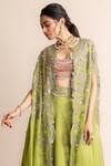 Nupur Kanoi_Green Organza- Georgette Embroidery Border Long Cape And Sharara Set _Online_at_Aza_Fashions