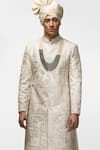 Asuka_Beige Raw Silk Embroidery Dori Work Gota Sherwani Set _Online_at_Aza_Fashions