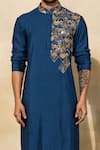 Diyarajvvir_Blue Cotton Embroidery Thread Kurta Set _Online_at_Aza_Fashions
