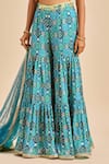 Nitika Gujral_Blue Sharara Chinon Bandhni And Blouse & Dupatta Net Embroidery Pattern Set _Online_at_Aza_Fashions