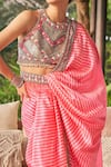 Surily G_Pink Silk Sequins, Beads Printed And Pre-draped Saree _Online_at_Aza_Fashions