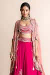 Nupur Kanoi_Fuchsia Cape- Georgette Embroidery Mirror Lehenga Set With Contrast _Online_at_Aza_Fashions