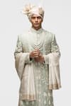 Asuka_Green Raw Silk Embroidery Dori Work Sherwani Set _Online_at_Aza_Fashions