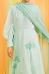 Kacha Tanka_Blue Dupatta Chiffon, Kurta And Pant Cotton Balloon Sleeve Hand Embroidered Set _Online_at_Aza_Fashions
