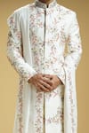 Kommal Sood_Off White Silk Dupion Embroidered Floral Flower Sherwani Set  _Online_at_Aza_Fashions