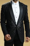 Kommal Sood_Black Kupro Embroidered Cutdana Tonal Tuxedo Trouser Set _Online_at_Aza_Fashions