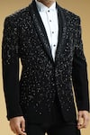 Kommal Sood_Black Kupro Embroidered Sequin Cutdana And Tuxedo Trouser Set  _Online_at_Aza_Fashions