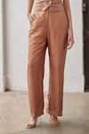 Betrue_Brown Twill Silk Solid Side Pocket Pant  _Online_at_Aza_Fashions