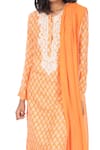 Monisha Jaising_Orange Cotton Silk Block Printed Floral Pattern Round Kurta Pant Set  _Online_at_Aza_Fashions