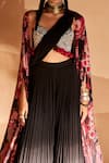 Bhumika Sharma_Black Georgette Printed Sequin Bahaar Cape With Pleated Palazzo Saree Set _Online_at_Aza_Fashions