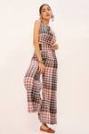 Buy_Zariya the Label_Multi Color Handloom Cotton Woven Checkered Halter Backless Blouse With Pant 