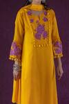 Kacha Tanka Yellow Cotton Satin Applique Floral Round Neck Hand Embroidered Kurta Set Online at Aza Fashions Kacha Tanka_Yellow Cotton Satin Applique Floral Round Neck Hand Embroidered Kurta Set _Online_at_Aza_Fashions
