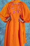 Kacha Tanka Orange Cotton Satin Applique Floral Round Neck Balloon Sleeve Anarkali Set Online at Aza Fashions Kacha Tanka_Orange Cotton Satin Applique Floral Round Neck Balloon Sleeve Anarkali Set _Online_at_Aza_Fashions