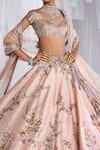 Dolly J_Peach Raw Silk Embroidery Kamdani Posey Work Bridal Lehenga Set  _Online_at_Aza_Fashions