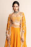 Nupur Kanoi_Orange Cape- Georgette Embroidery Border Triangle And Lehenga Set _Online_at_Aza_Fashions